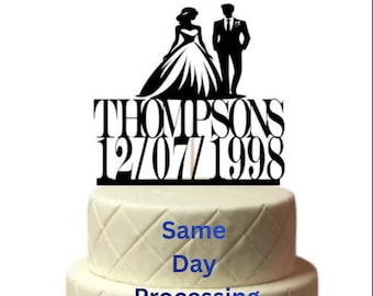 Personalized Glitter Wedding Cake Topper: Mr & Mrs with Date