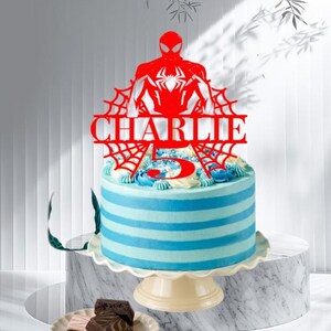 Personalized Superhero Birthday Cake Topper, Glitter Card Spider Web Design image 18