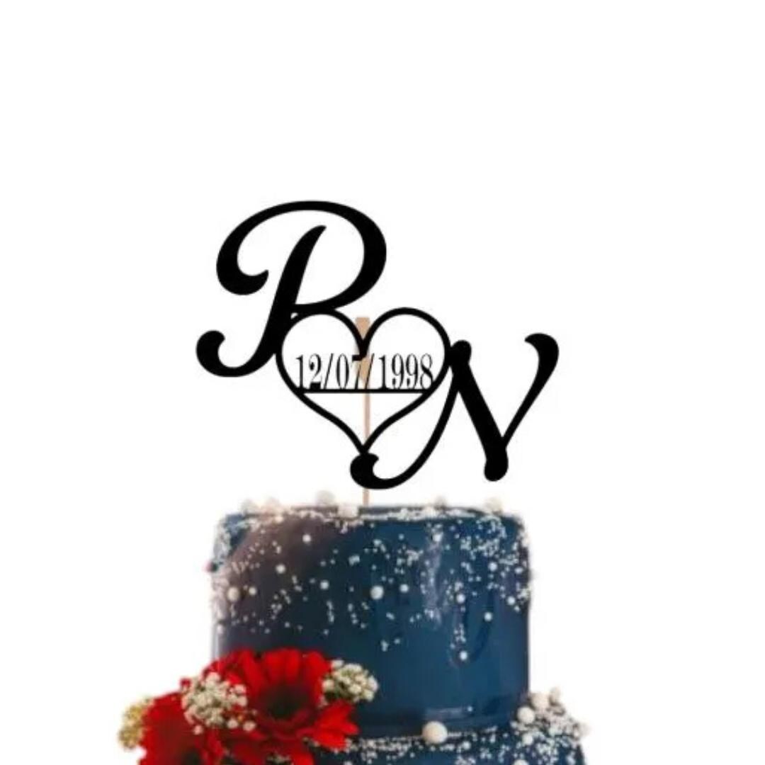 Initials Wedding Anniversary Cake Topper Dates Personalized Decoration ...