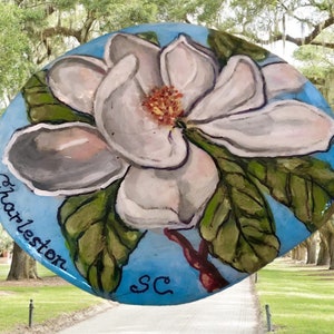 Hand Painted Magnolia Flower Rock, Custom Rock Art, Hand Painted Rock Flower Painting, Hand Painted Flower, Personalized Stone Art