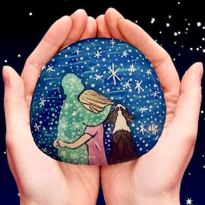 Hand Painted Bereavement Stone, Christmas Rock gift, Personalized Memorial Rock of Loved Ones/Cherished Pet Memorial Stone