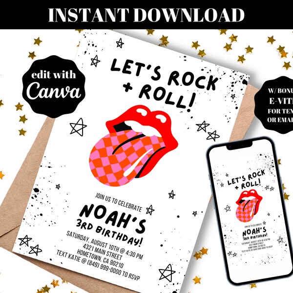 INSTANT Editable Rock & Roll Birthday Invitation Any Age DIY Digital Download Rocker Birthday Rock Star Party, Rock N Roll, Punk Rock, R8