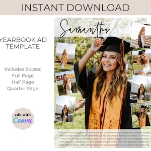 Senior Yearbook Ad Template, Full Page Half Page Quarter Page, High School Senior Dedication Page, Editable Yearbook Tribute Ad