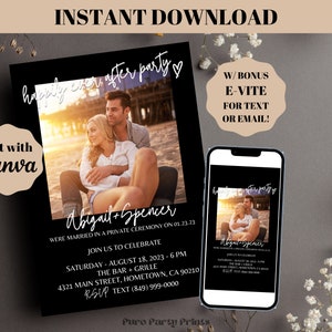 INSTANT Editable Happily Ever After Party Photo Invitation, Wedding Elopement Party Invite Template, Minimalist Wedding Reception Invite