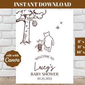 INSTANT Winnie the Pooh Baby Shower Welcome Sign, Printable Vintage Pooh Welcome Sign, Editable Template, Digital Download DIY, P1