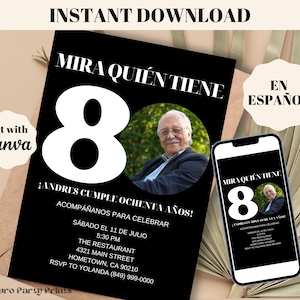 INSTANT Mira Quien Tiene Ochenta 80th Birthday Invitation ESPAÑOL Descarga Digital Plantilla Editable Evite, Cumpleanos Invite, 80 anos