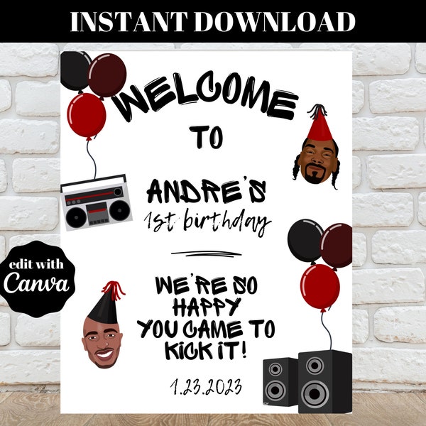 Editable Ain't Nothin but a Birthday Party Welcome Sign, Hip Hop Birthday Party Sign, Printable Template Download DIY 90's Party H4