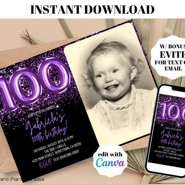 100th Birthday Invitations - Etsy