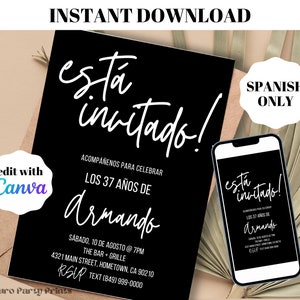 INSTANT Editable Simple ESPAÑOL Invitación a fiesta de cumpleaños Descarga digital Plantilla editable Evite Invitación de cumpleaños para adultos, Celebrar de cualquier edad