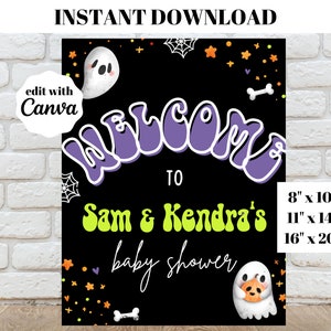 INSTANT Editable Little Boo is Due Halloween Baby Shower Welcome Sign Printable Template Download Cute Ghost Spooky Baby Shower Decor H2