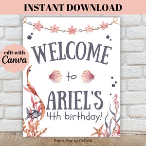 INSTANT Editable Seashell Shellebrate Birthday Party Welcome Sign Printable Template Download DIY Under the Sea Ocean Beach Mermaid Shell G3