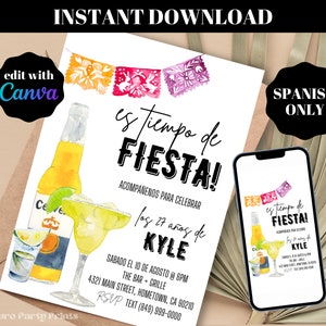 INSTANT Editable SPANISH Tiempo de Fiesta Birthday Party Invitation Evite Printable Template Download Mexican Theme Party Invite Sorpresa