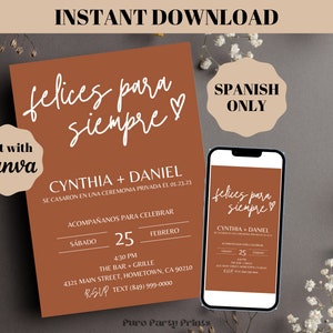 INSTANT Editable Happily Ever After Party Invitation in SPANISH, Wedding Elopement Party Invite Template, Minimalist Wedding Reception Evite