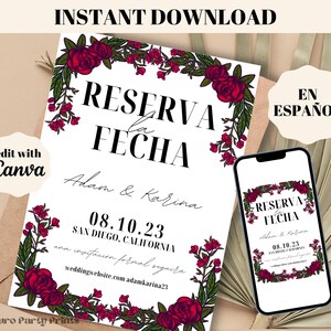 結婚式用のインスタント保存日付テンプレート スペイン語 Reserva la Fecha Plantilla Para Boda ミニマリスト Quinceanera テキスト Evite Invitación de boda