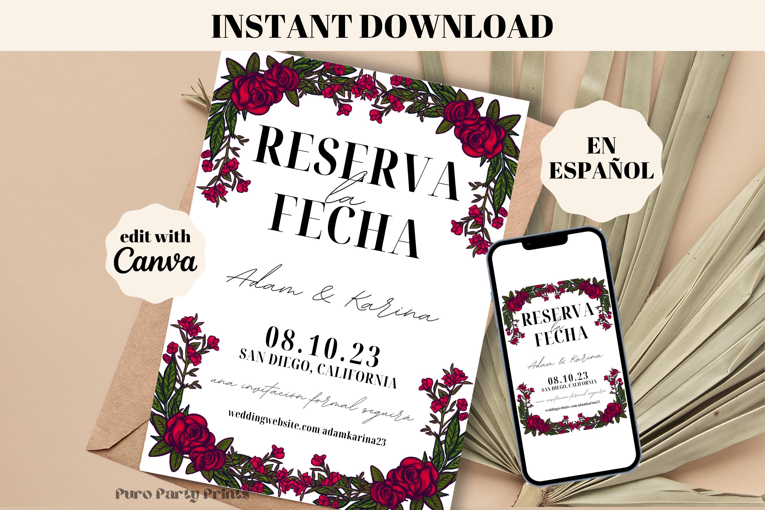 INSTANT Save the Date Template for Wedding SPANISH Reserva La Fecha