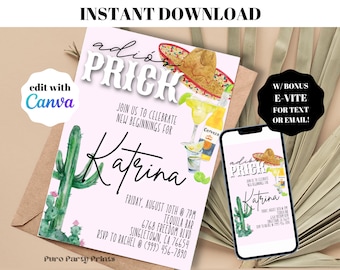 Editable Adios Prick Divorce Party Invitation Evite Fiesta Divorce Celebration Printable Template Instant Download DIY Single AF Party