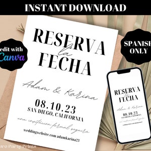 結婚式用のインスタント保存日付テンプレート スペイン語 Reserva la Fecha Plantilla Para Boda ミニマリスト Quinceanera テキスト Evite Invitación de boda