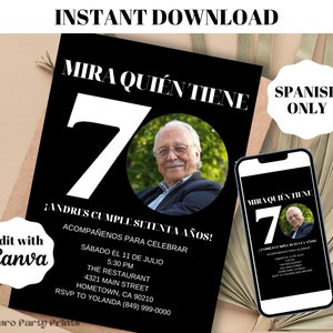 INSTANT Mira Quien TIene Setenta 70th Birthday Invitation ESPAÑOL Descarga Digital Plantilla Editable Evite, Cumpleanos Invite, 70 anos