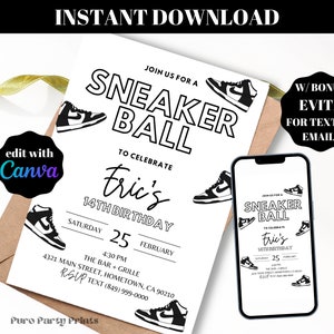 Sneaker Ball Invitation | Editable Sneaker Ball Birthday Party | Printable Sneaker Ball Invitation Template | Evite Text Email Invite