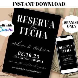結婚式用のインスタント保存日付テンプレート スペイン語 Reserva la Fecha Plantilla Para Boda ミニマリスト Quinceanera テキスト Evite Invitación de boda