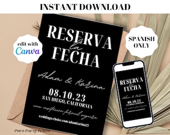 INSTANT Save the Date Template For Wedding SPANISH Reserva la Fecha Plantilla Para Boda Minimalist Quinceanera Text Evite Invitación de boda