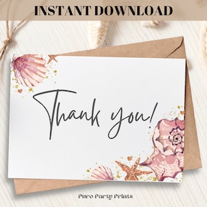 Gracias tarjeta Seashell bebé ducha invitación imprimible descarga instantánea bajo el mar océano playa neutral tropical sirena fiesta nota G3