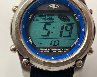 Athletic Works Men Multifunction Watch AW052 New Battery Solar Back-Up-Adjustabl