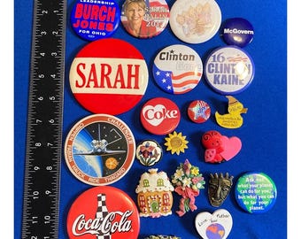 Pins Buttons Brooches Collection Vintage to Modern 21 Total VTG Coke Campaign