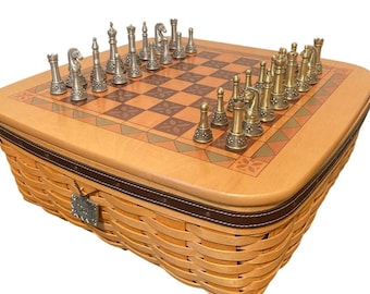 Longaberger 2001 Father's Day Basket Chessboard/ Lid w/ Protector Pewter Pieces
