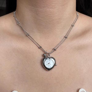 Vintage Heart Watch Necklace, Silver&Gold Heart Watch Necklace, Double Layer Silver Chain , Y2K Clock Pendant Necklace, Wedding Jewelry Gift