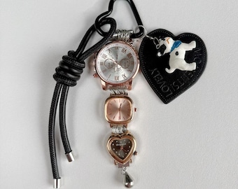 Punk Watch Keychain, Cute Dog Pendant Keychain, Y2K Bag Accessory, Vintage Clock Bag Charm,Puppy Pendant Bag Accessory,Unique Watch Jewelry