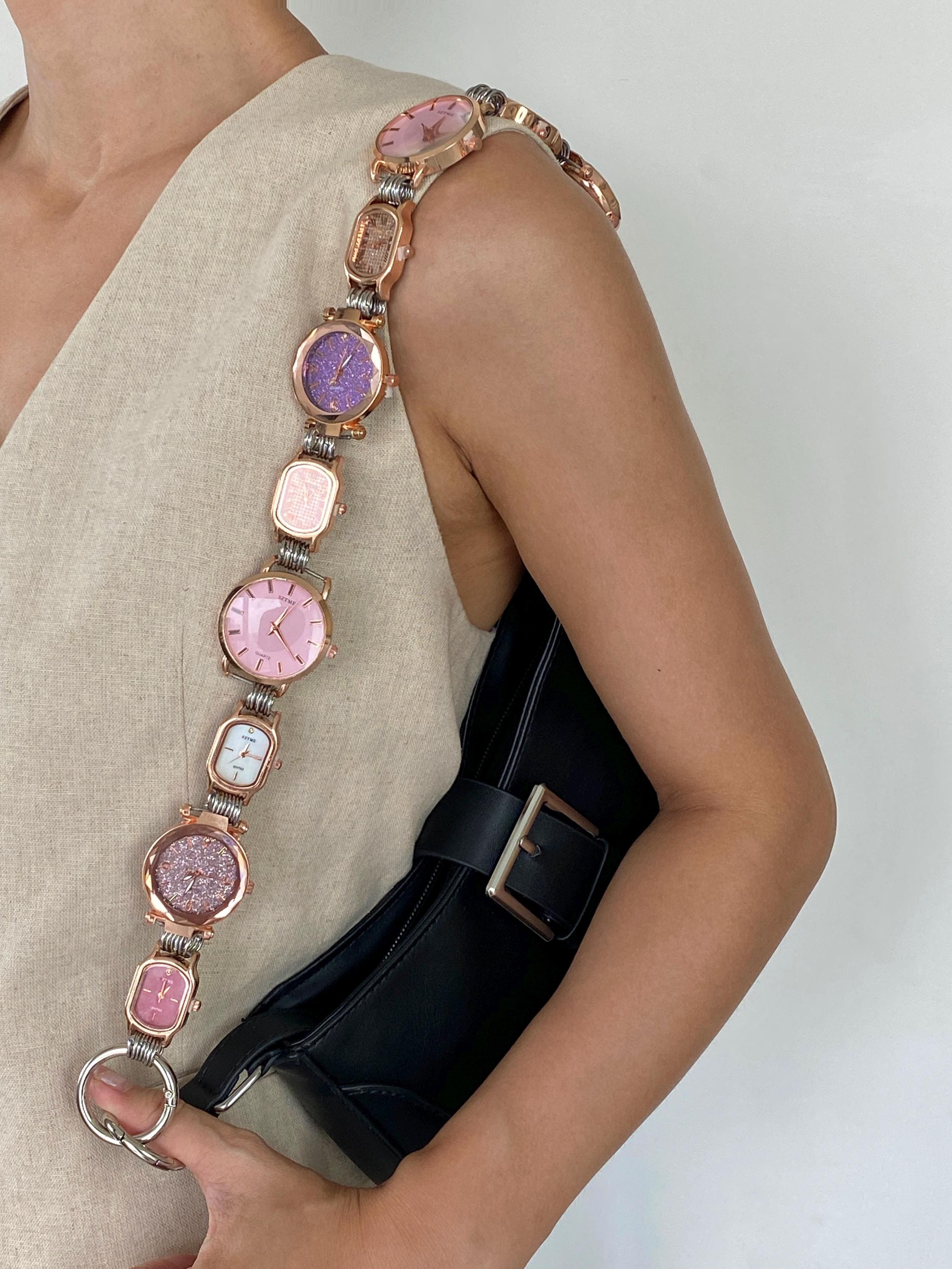 Punk Watch Face Purse Strap,Pinky Bag Strap,Multicolor Clocks Silver Bag Chain,Grunge Bag Accessory, Chunky Bag Chain,Y2K Watch Bag Strap