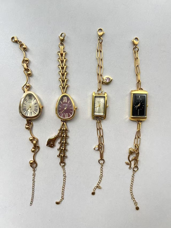 Handmade Women's Gold Wrist Watch,Unique Dial Watch Bracelet, Elegant Gold Watch,Y2K Charm Watch Bracelet,Personalized Watch,Cute Watch Gift