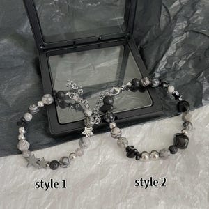 Y2K Beaded Star Bracelet, Gray Black Gemstone Punk Bracelet, Natural Stone Charm Bracelet, Unisex Star Beads Jewelry Gift