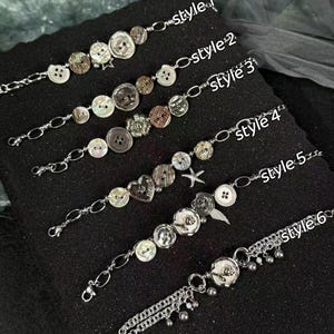 Punk Silver Star Charm Bracelet, Gothic Chain Link Jewelry, Grunge Charm Bracelet Gift,Y2K Button Charm Bracelet,Gothic Chain Link Bracelet