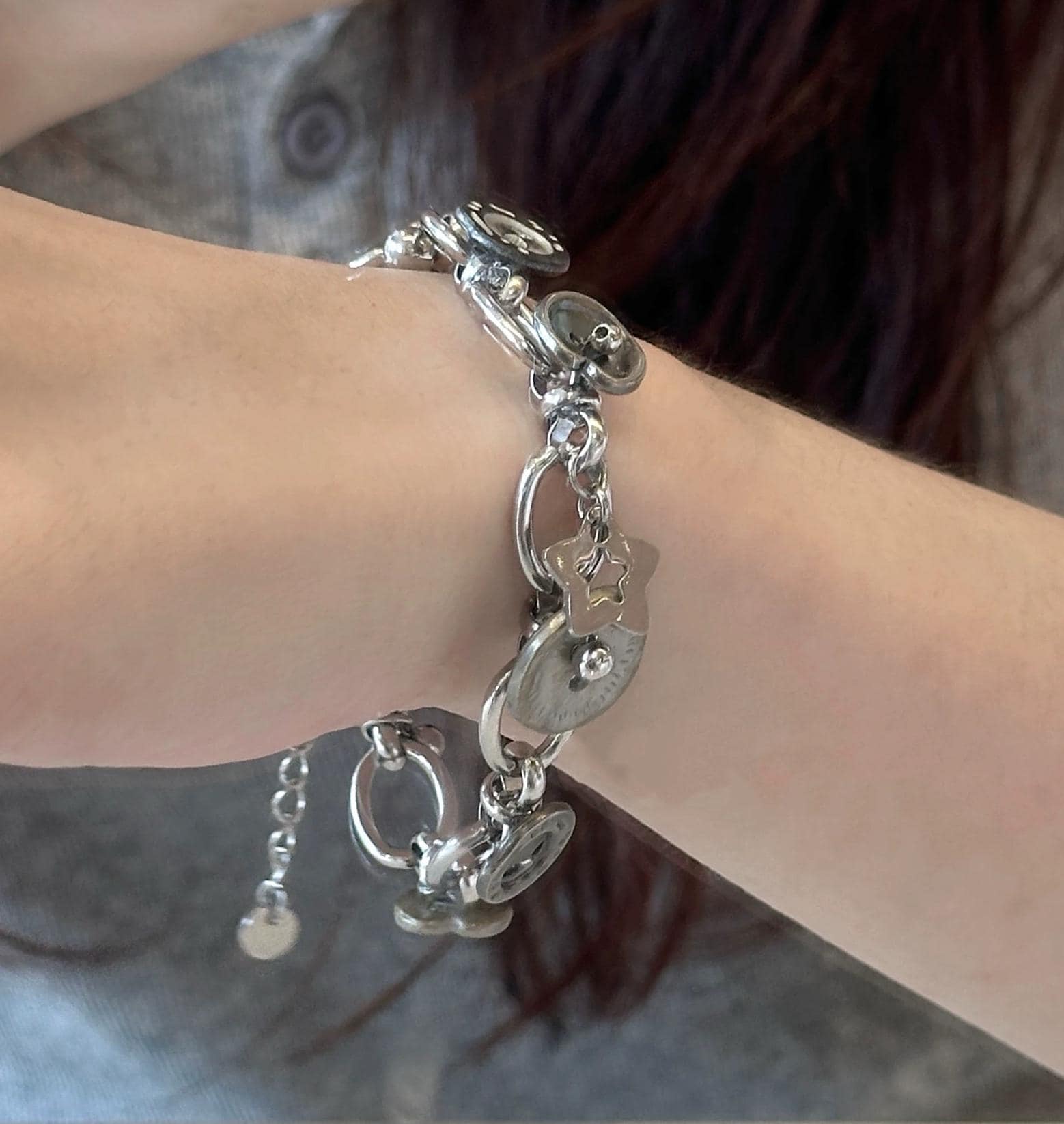 Y2K Sliver Chain Bracelet,punk Star Charm Bracelet,grunge Button