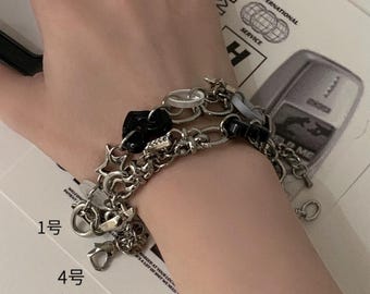 Y2K スターチャーム シルバーチェーンブレスレット、スター、ハート