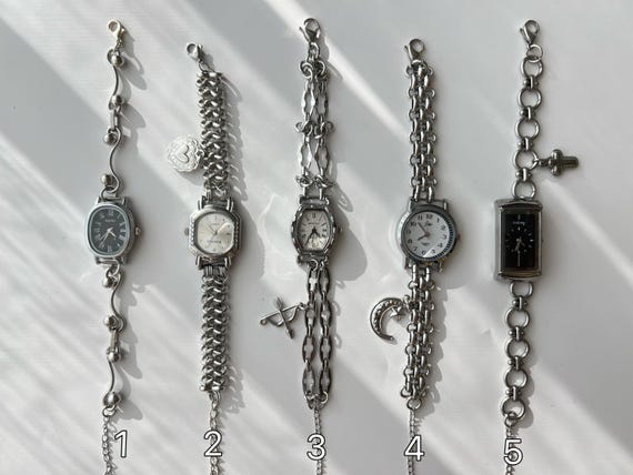Punk Silver Wrist Watch,black&white Y2k Clock Bracelet,y2k Charms