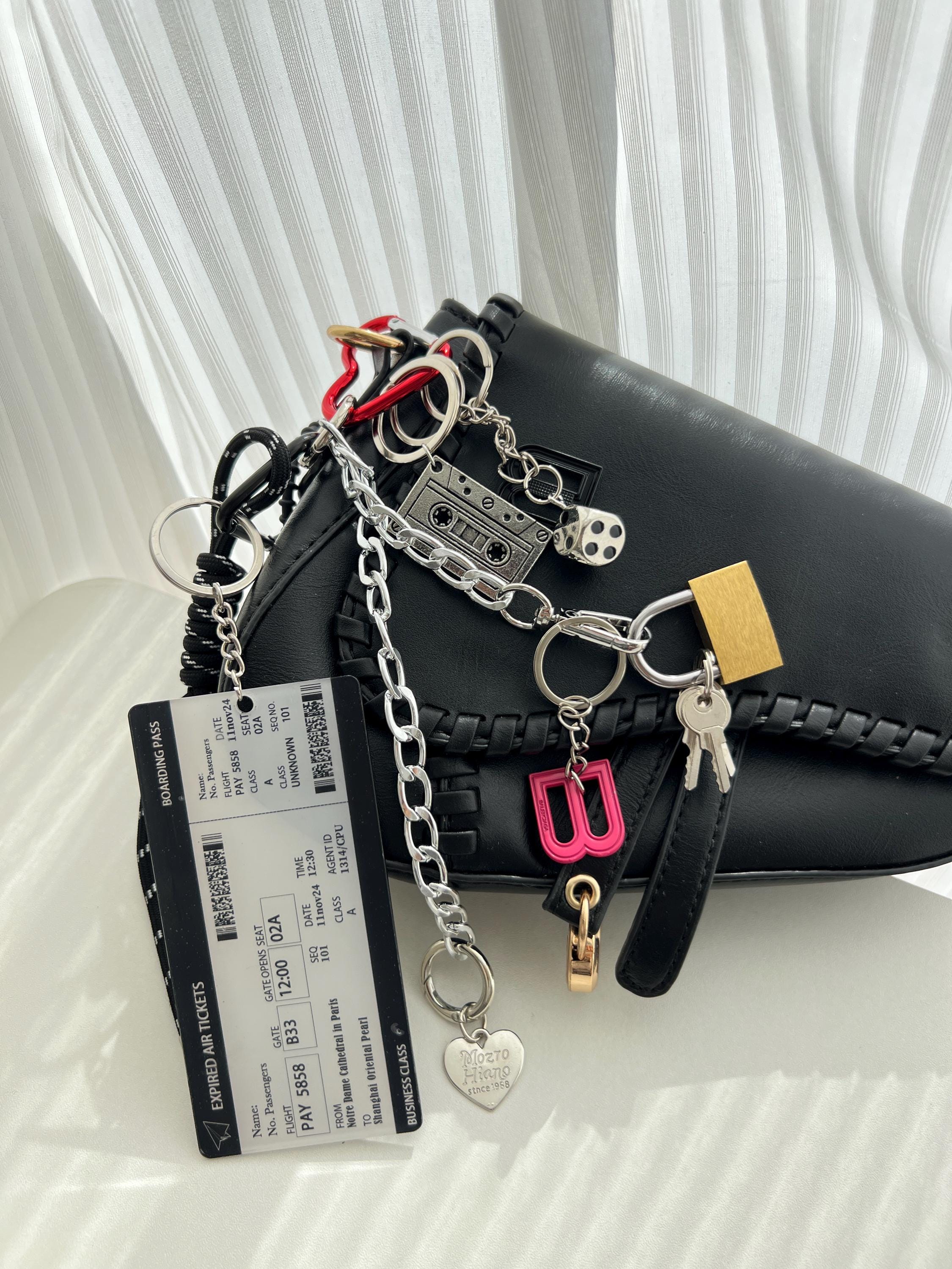 Y2K Maximalist Bag Charm, Camera, Cassette Woven Rope Pendant