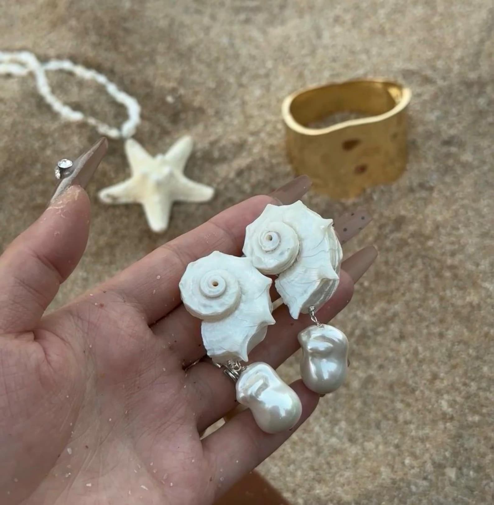 Handcrafted White Conch Shell Earrings With Pearl Pendants,natural ...