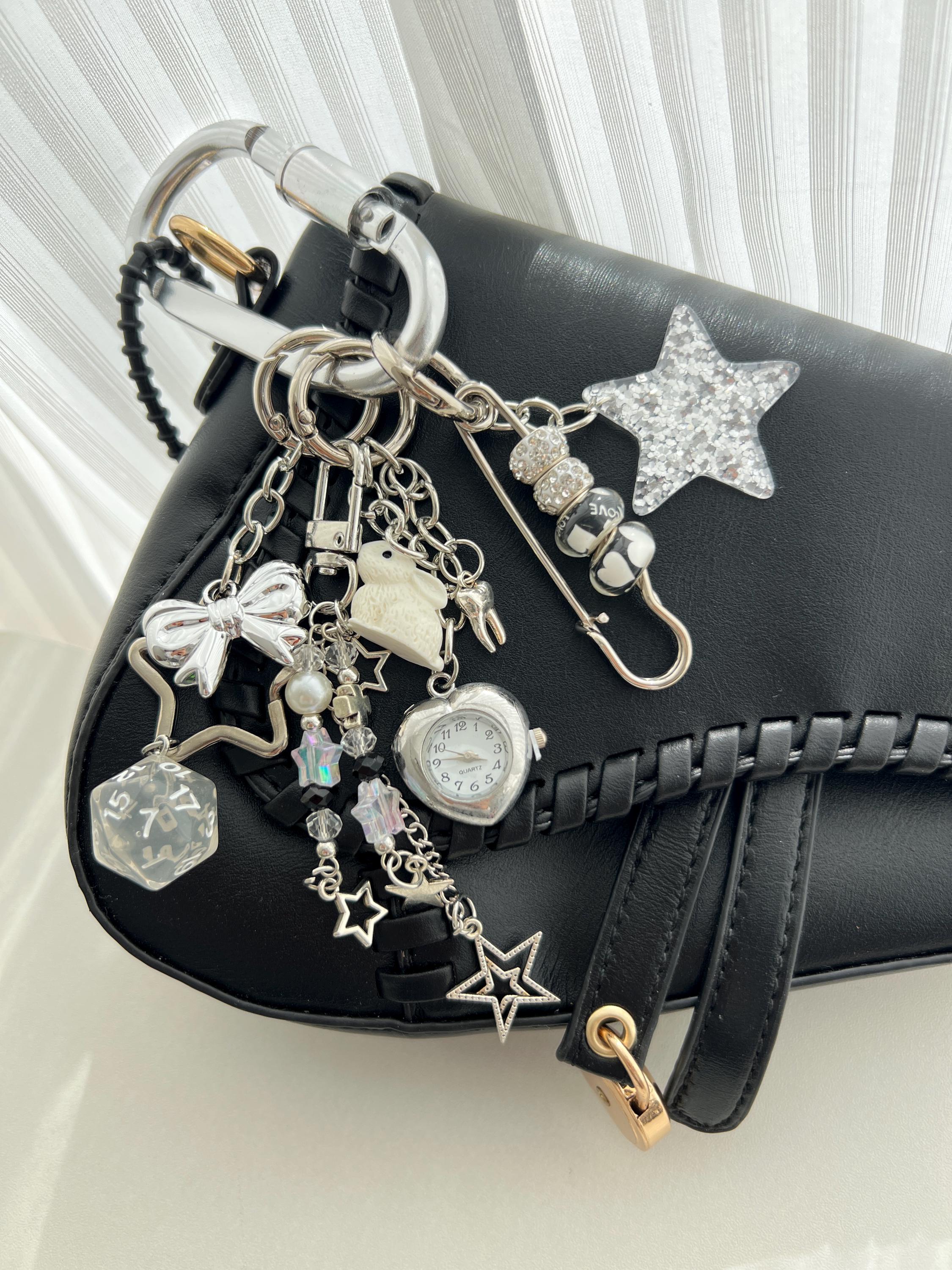 Y2K Bunny Pendant, Heart Watch Silver Keychain, Star, Bow