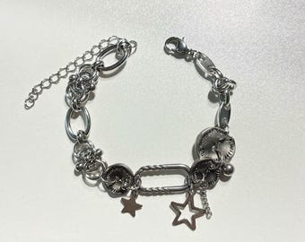 パンクスターチャームシルバーチェーンブレスレット、星、ペーパー