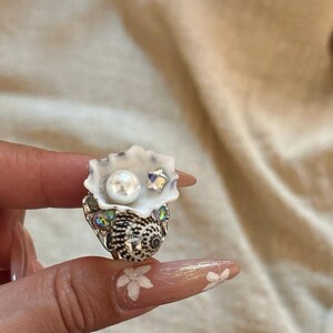 Handcrafted Natural Shell Conch Pearl Ring, Creative Shell Ring ...
