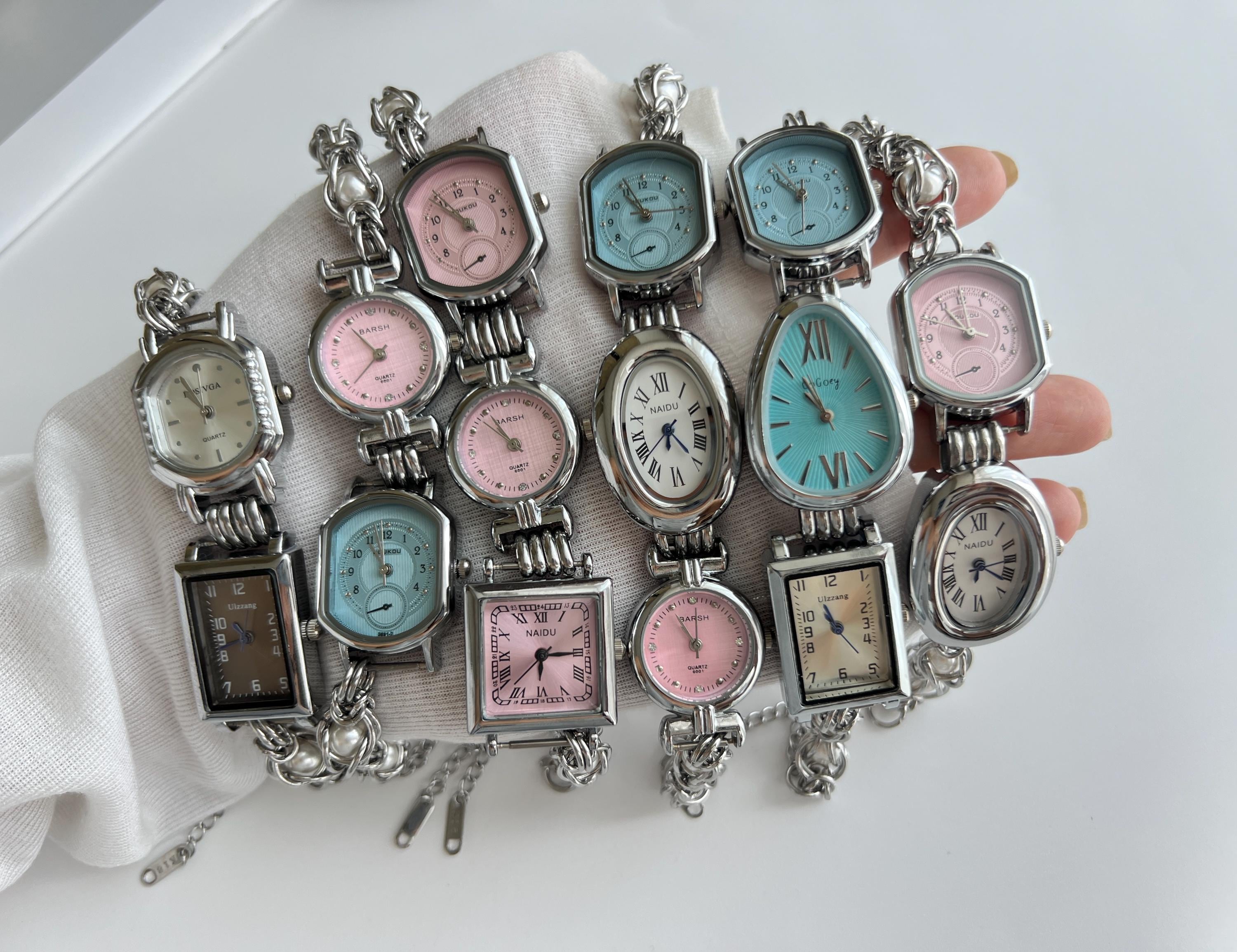 Y2K Blue and Pink Watch Bracelet, Punk Black and White Dual Dial