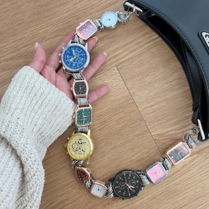 Cyberpunk Retro Multicolor 11 Watch Bag Strap, Niche Clocks Metal Pants Chain, Y2K Trendy Grunge Bag Chain, Street Style Bag Accessories