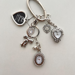 Y2K Bunny Pendant, Heart Watch Silver Keychain, Star, Bow