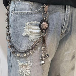 Punk Retro Chunky Silber Tasche Kette, Motorrad Geldbörse Clip Taille Kette, Perlen Würfel Kette, Grunge Taschenzubehör, Gothic Hosen Kette