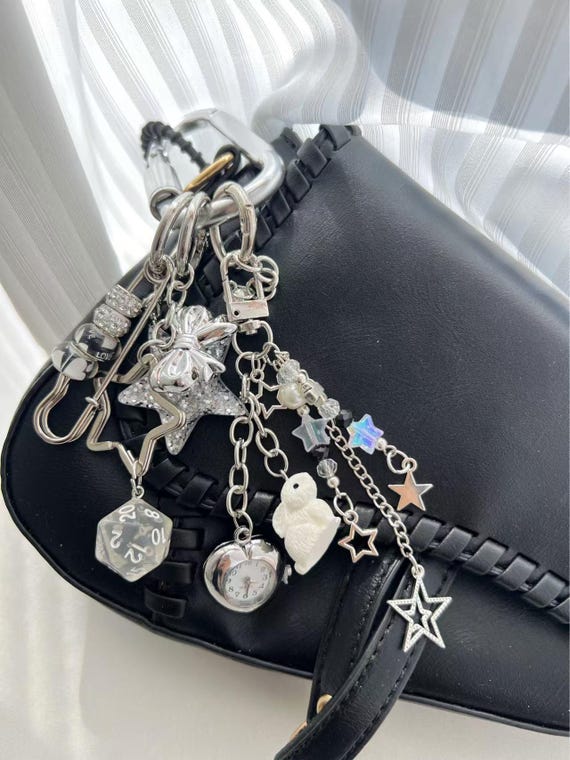 Y2K Bunny Pendant, Heart Watch Silver Keychain, Star, Bow