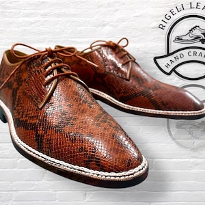 Handmade Brown Python Leather Oxford Shoes – Exotic Dress Shoes for Men – Luxury Custom Leather Footwear