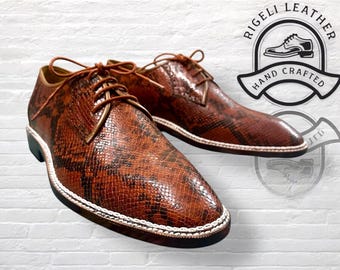 Handmade Python Leather Oxford Shoes Men | Exotic Snake Skin Dress Shoes | Luxury Formal Wedding Shoes | Bespoke Leather Shoes | Rigeli